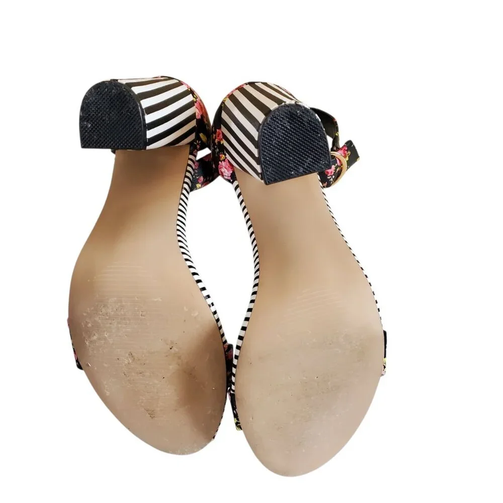 FLORAL AND STRIPES OPEN TOE HEELS SIZE 11